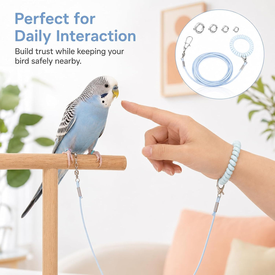 Bird Leash, 79 Inch Blue Parrot Leash