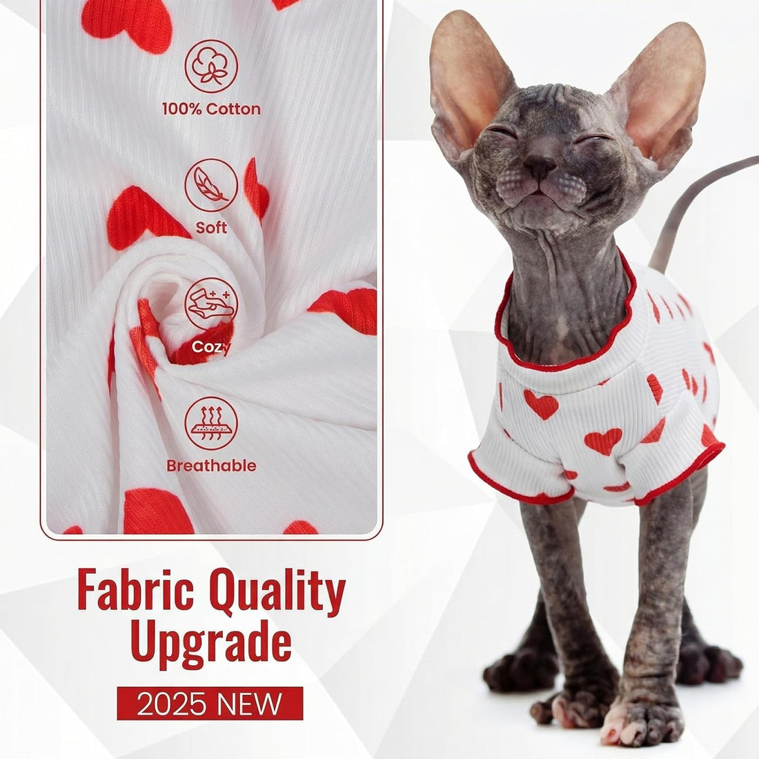 DENTRUN Heart Pattern Sphynx Hairless Cats Shirt