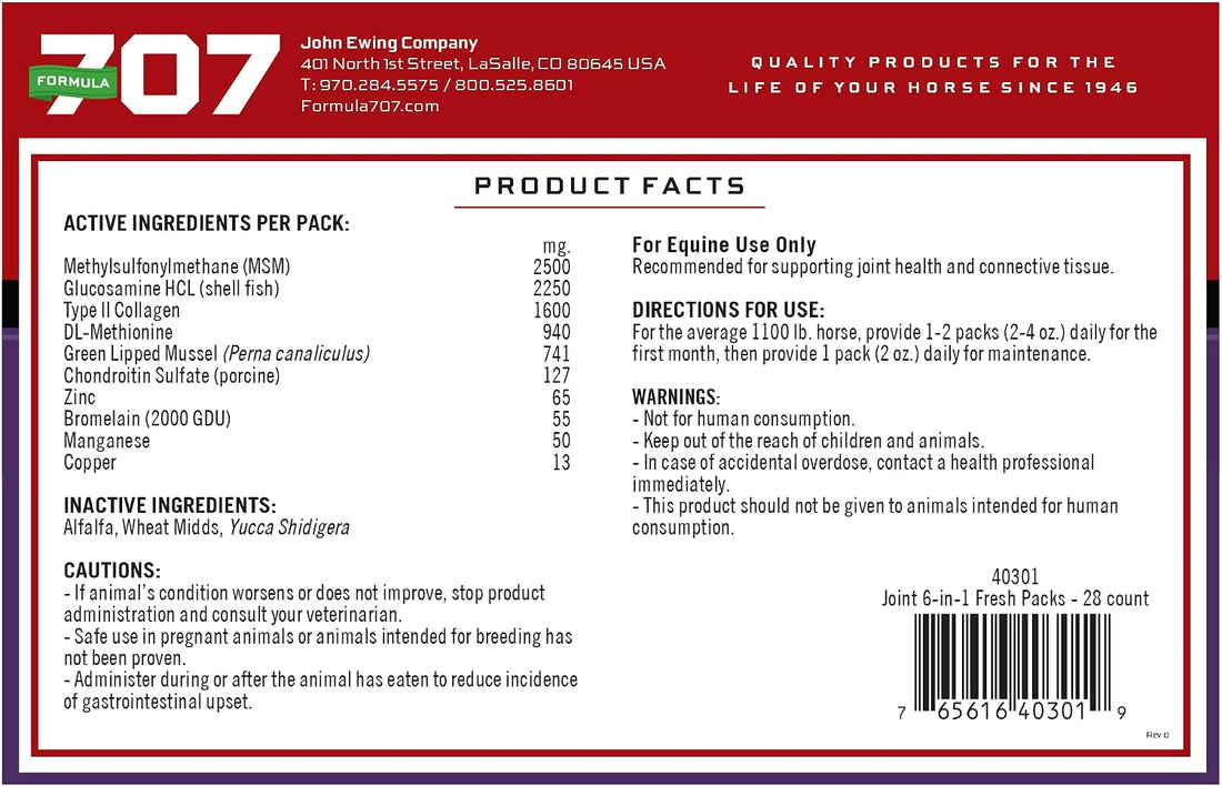 Formula 707 Joint 6in1 Fresh Packs for Horses, 28-Day Supply