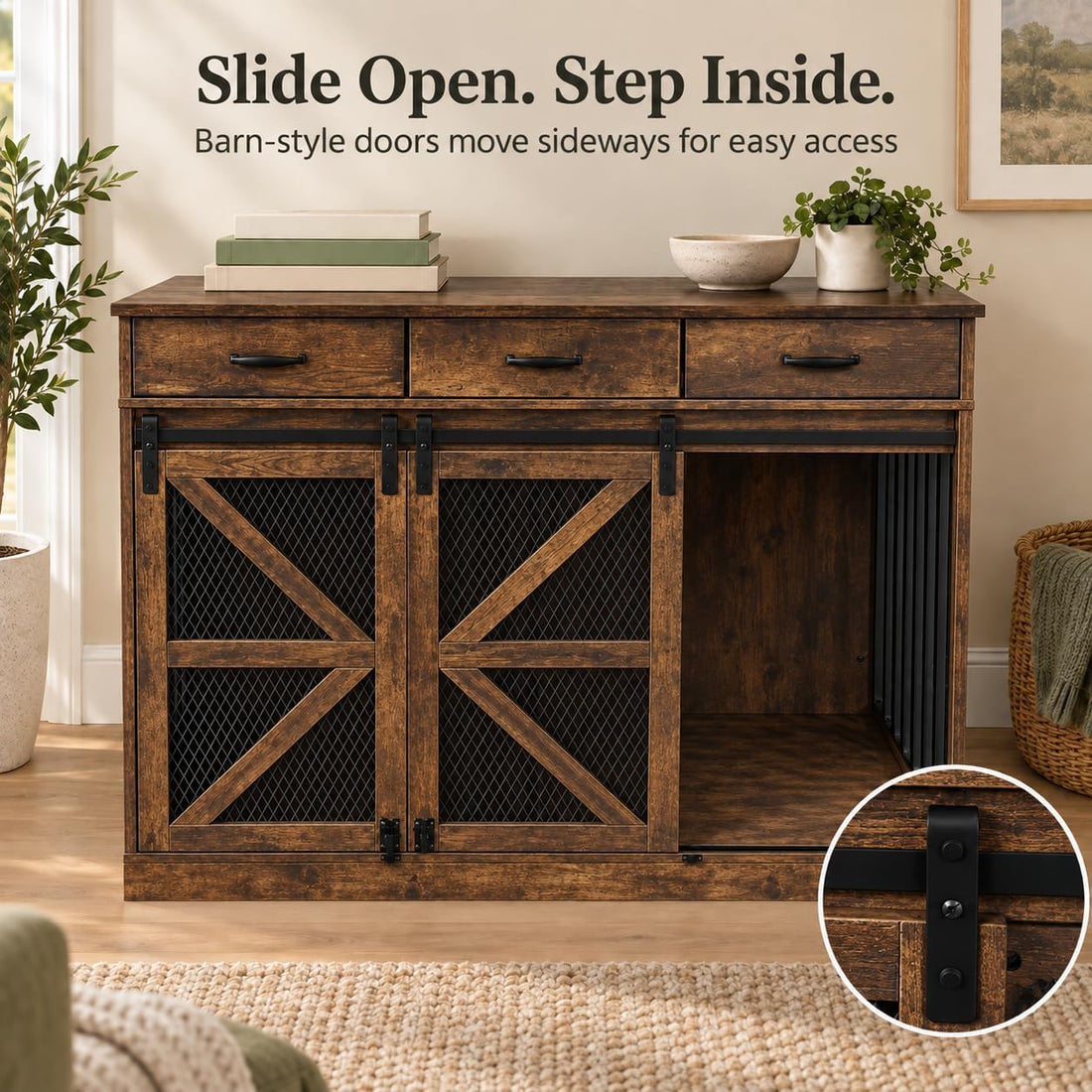kepptory Furniture Dog Crate for Medium or 2 Small Dogs, Wooden Kennel