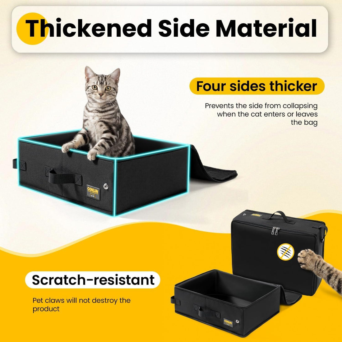 Conlun Portable Cat Litter Box for Travel, Foldable Leak-Proof