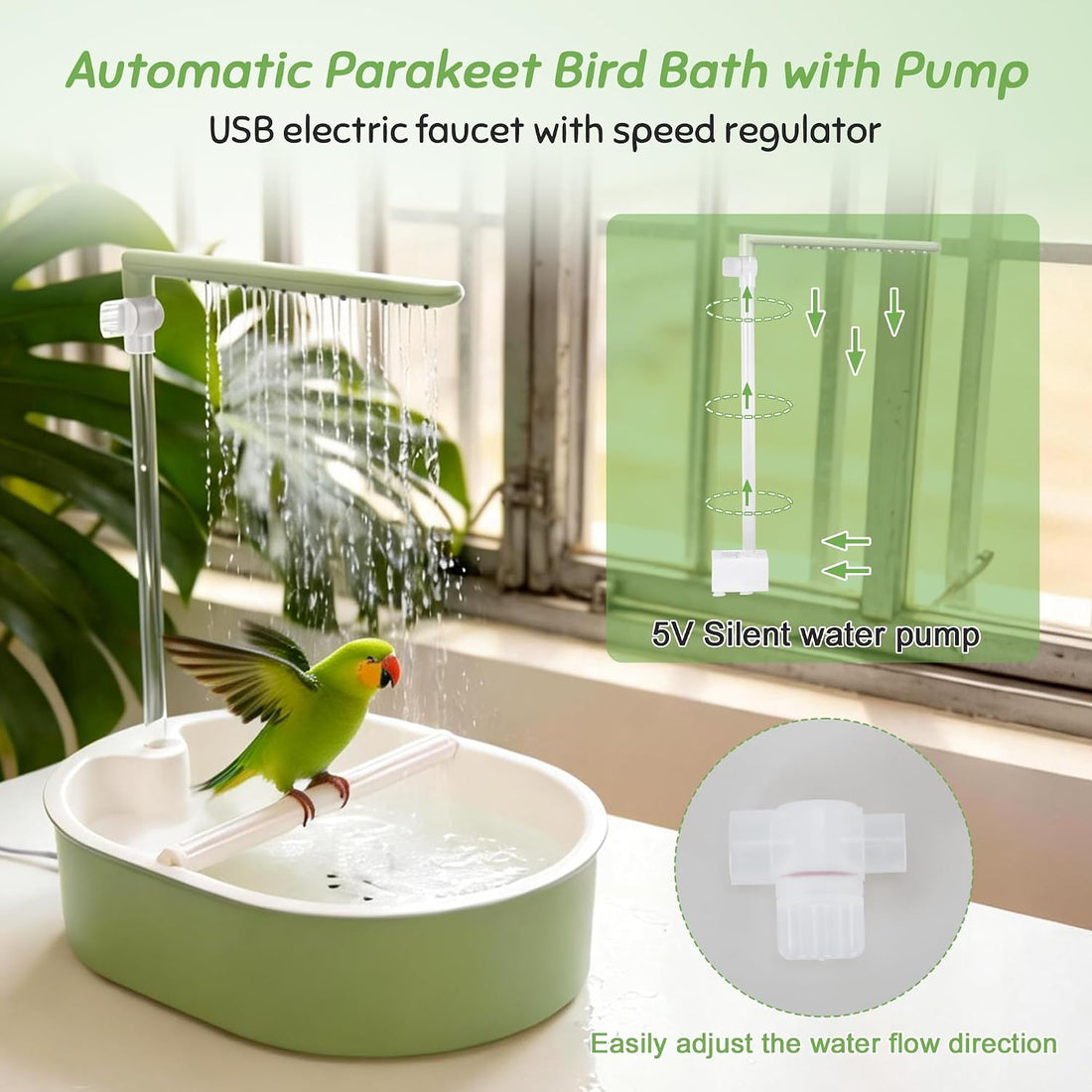 Automatic Parakeet Bird Bath, Fountain Birdbath with USB, 1 Set