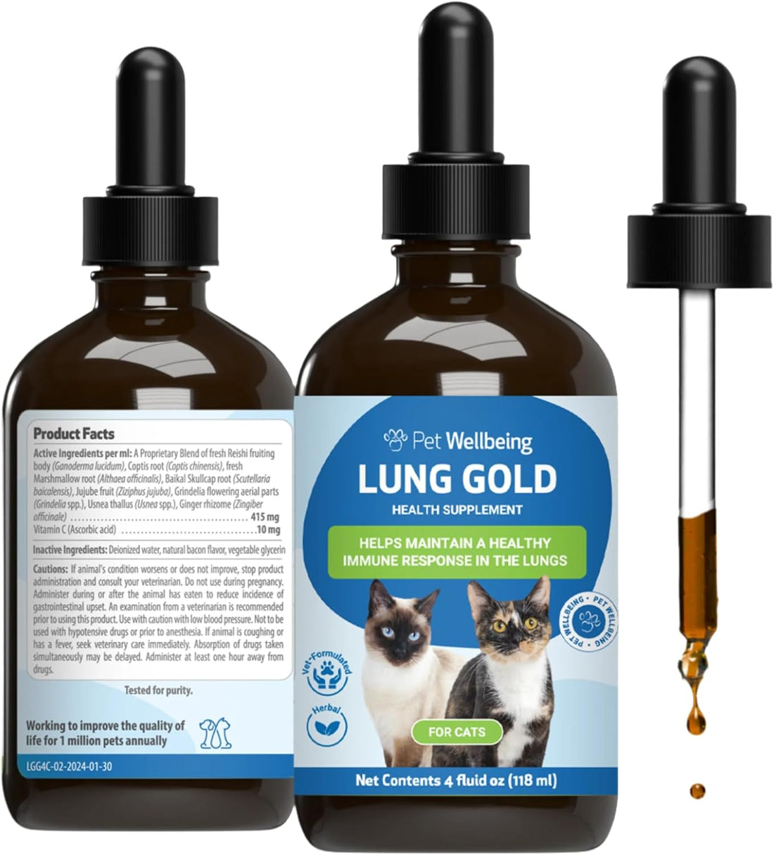 Pet Wellbeing Lung Gold for Cats - Lung & Respiratory Function, 2 oz