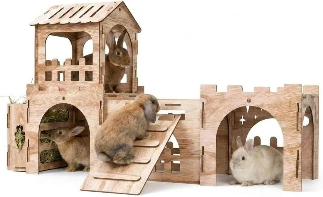 HIIMALEX Large Wooden Bunny Castle Rabbit House Indoor Small Animal