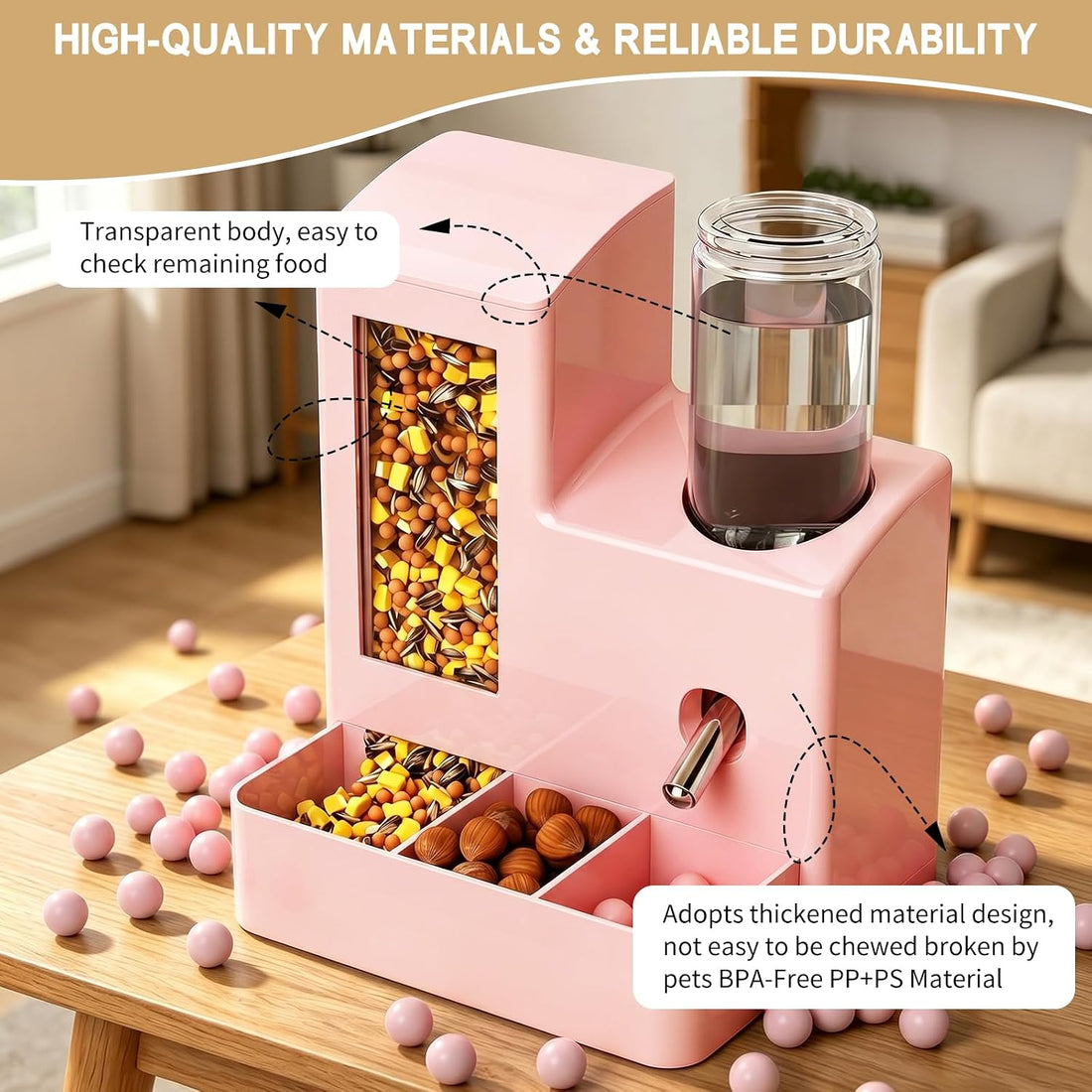 Hamster Water Bottle Feeder, No Drip 2-in-1 Dispenser