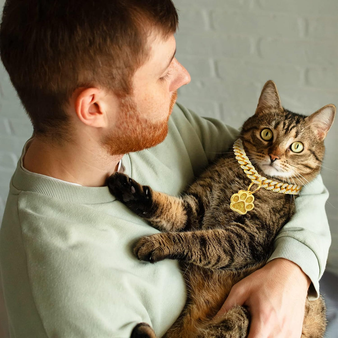 Hillban Cat Collar Diamond Chain Glitter Collar Walking Metal