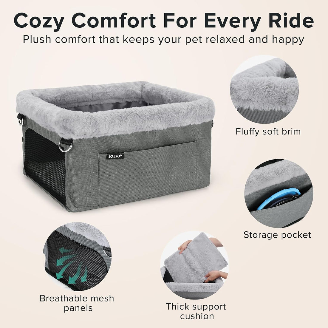 JOEJOY Deluxe Dog Booster Seat with Sturdy Metal Frame and Safety
