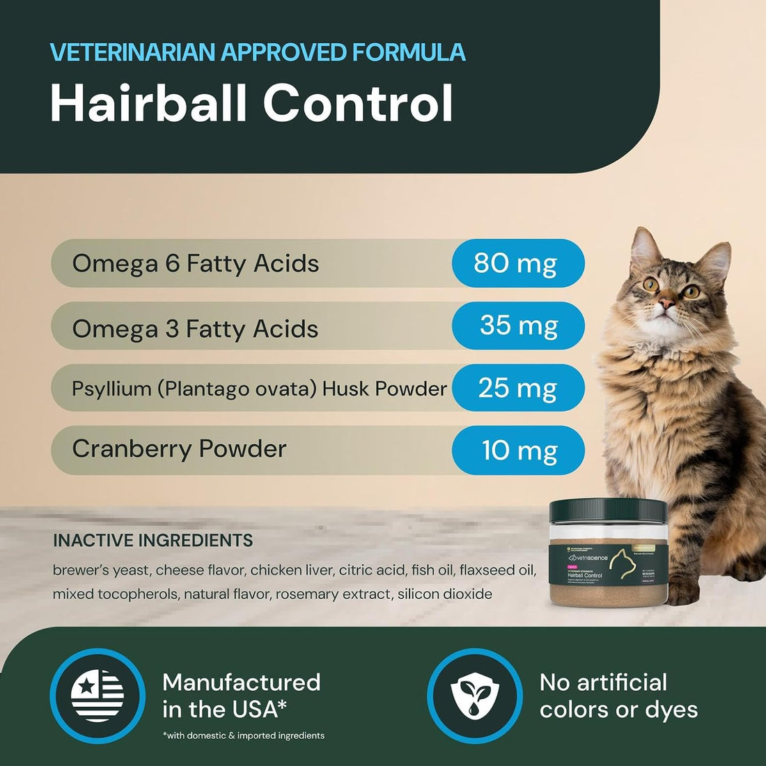 VETRISCIENCE Vet Strength Hairball Control for Cats, 60 Scoops