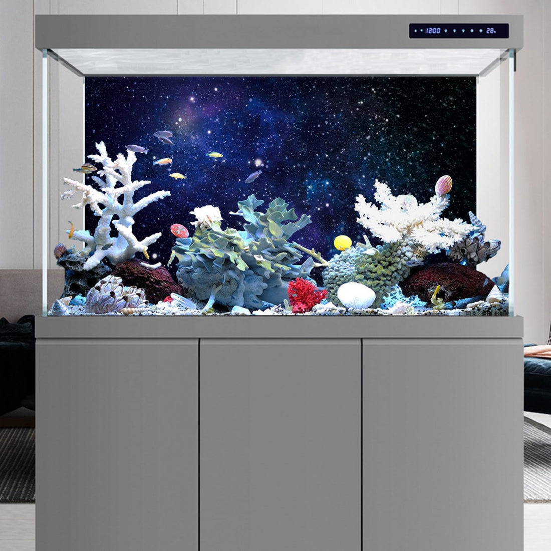 36x24 inches Galaxy Aquarium Backdrop Blue Starry Sky Fish Tank