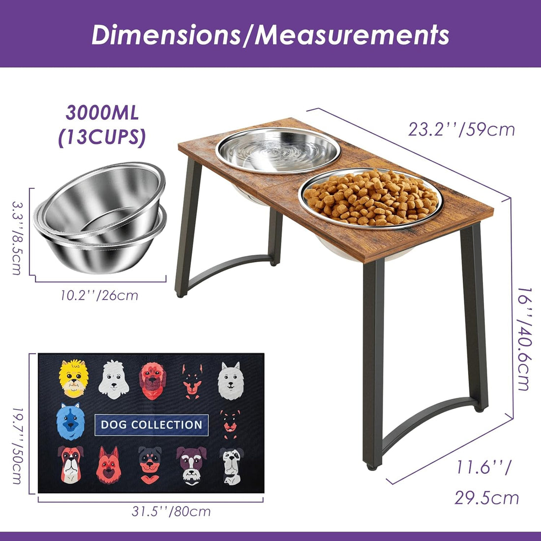 TIDANT Elevated Dog Bowls for X-Large Dogs with Spill Proof Mat 2