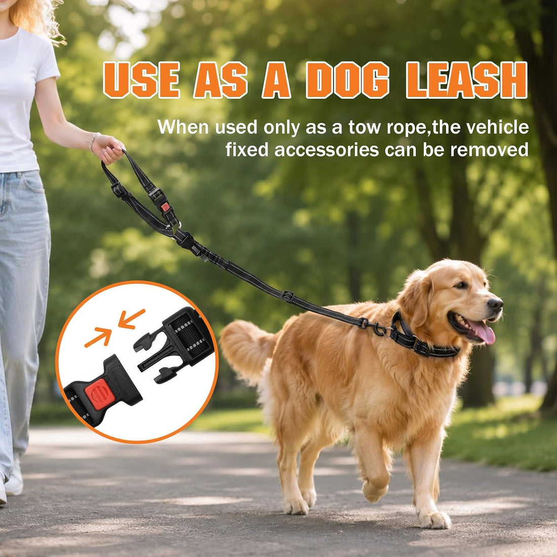 Removable Dog Seat Belt for Car,Adjustable Dog Car Harness with Bungee