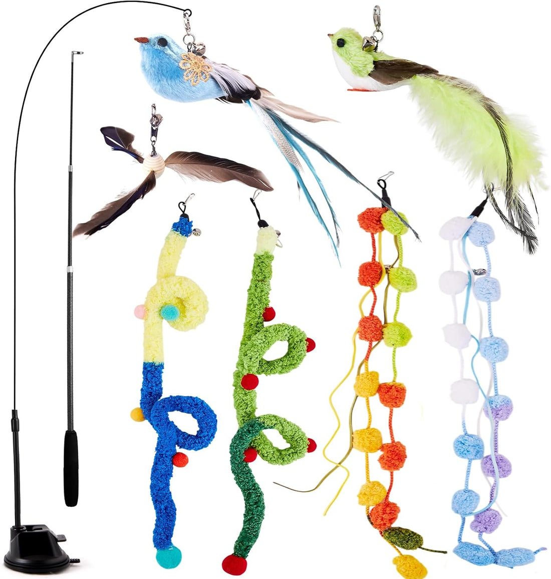 Cat Wand Toy, 8Pcs Retractable Plush Srtip Cat Teaser Wand Toys