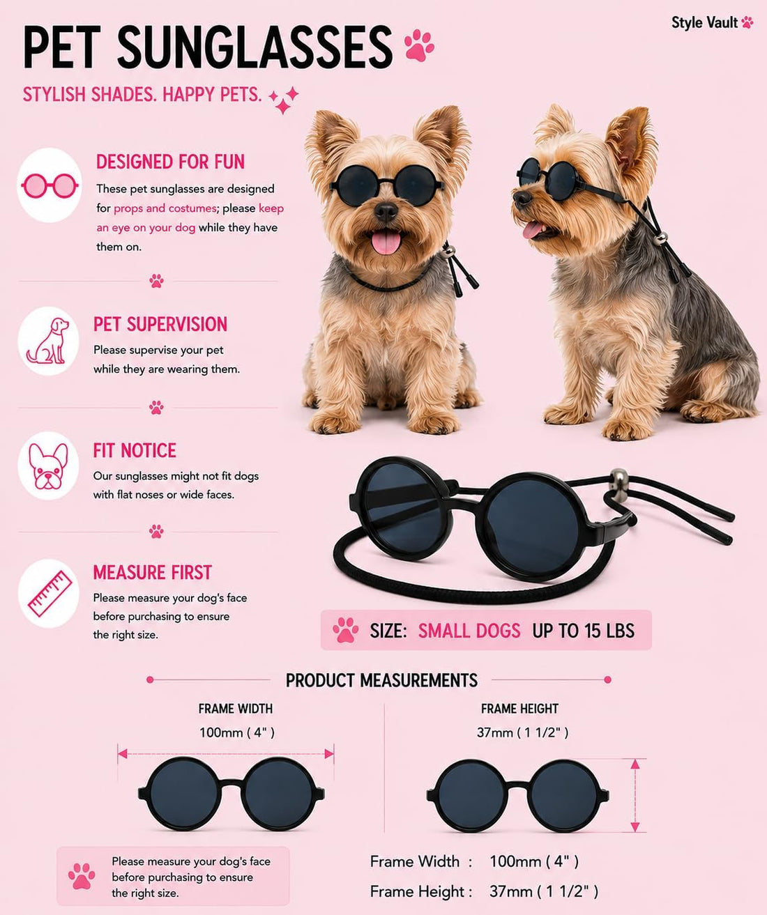 G016 Small Breed Dog up to 15lbs Pet Cat Round Tiny Sunglasses (Black)