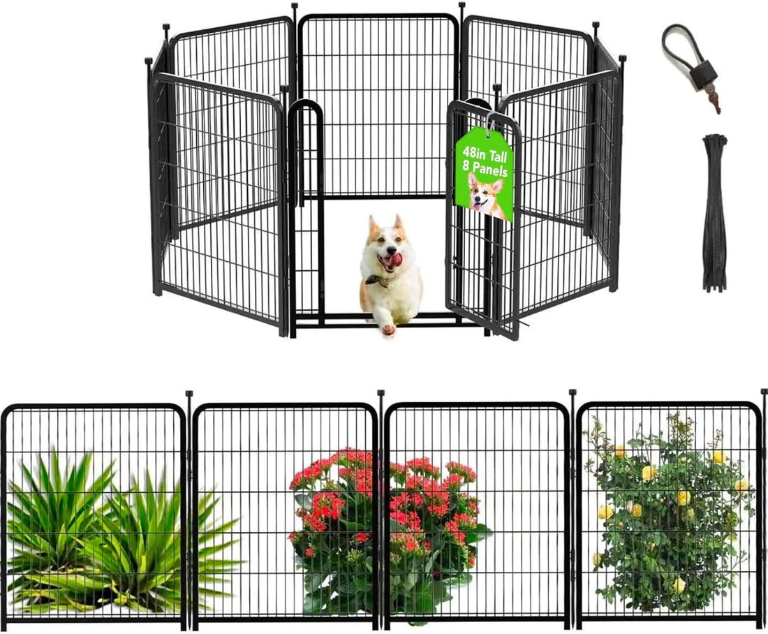Getlay Dog Playpen 48 inch 8 Panels Total 17.7 Ft Dog Fence Outdoor