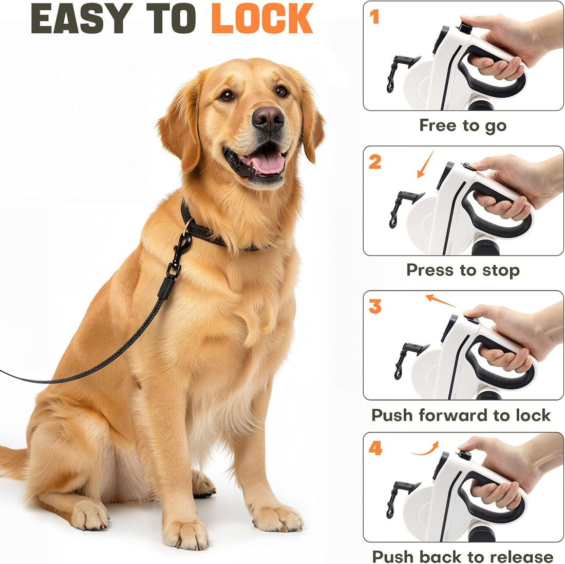 Retractable Dog Leash with LED Light & Reflective Tape for Night Walk