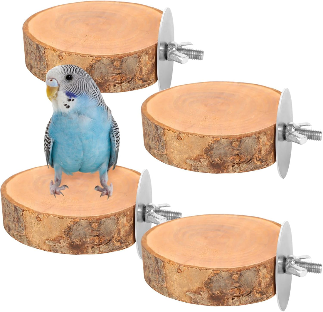 4 Pcs Natural Apple Wood Round Bird Perch Platform for Cage