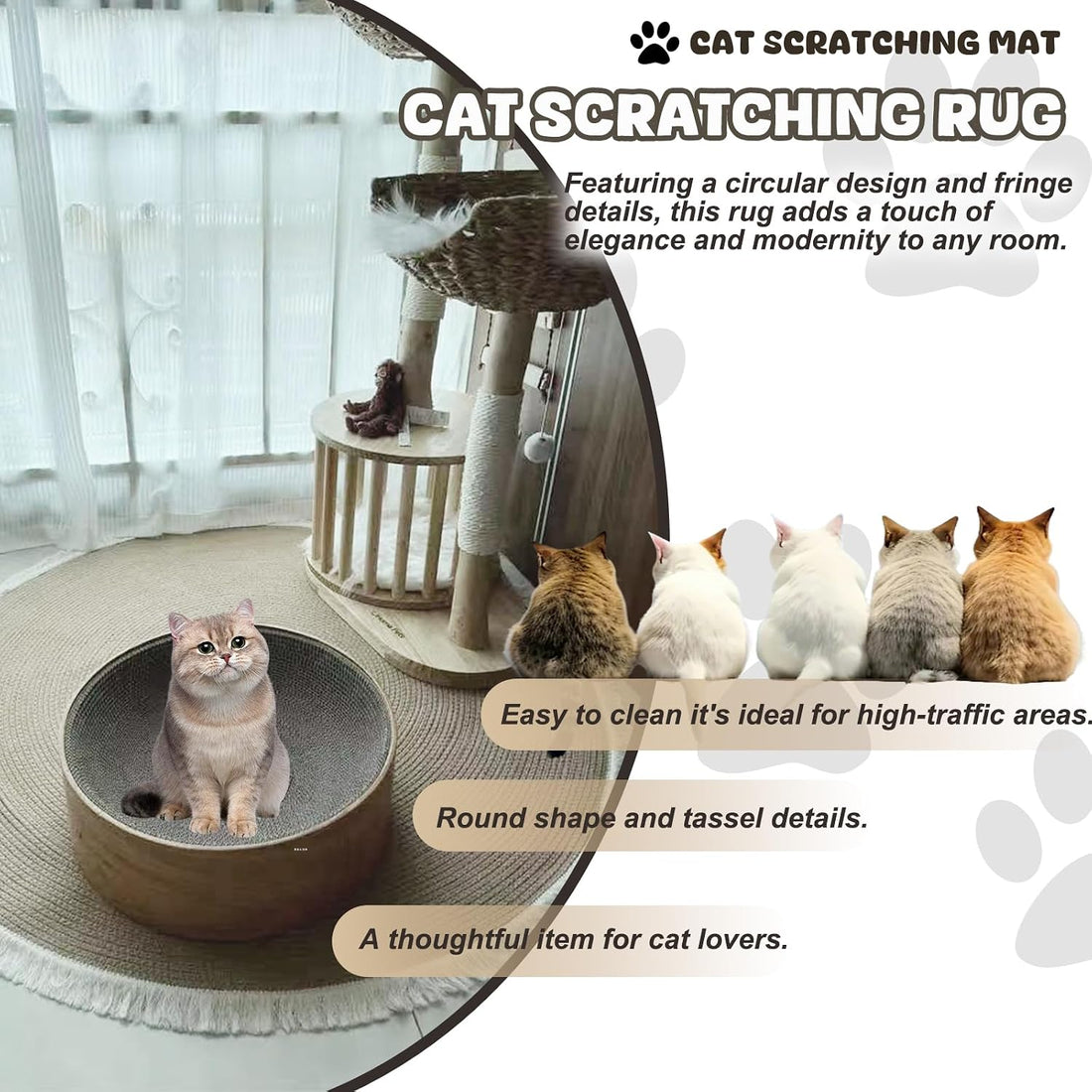 Xanadued Cotton Rope Area Rug for Cats, Cat Scratch Rug