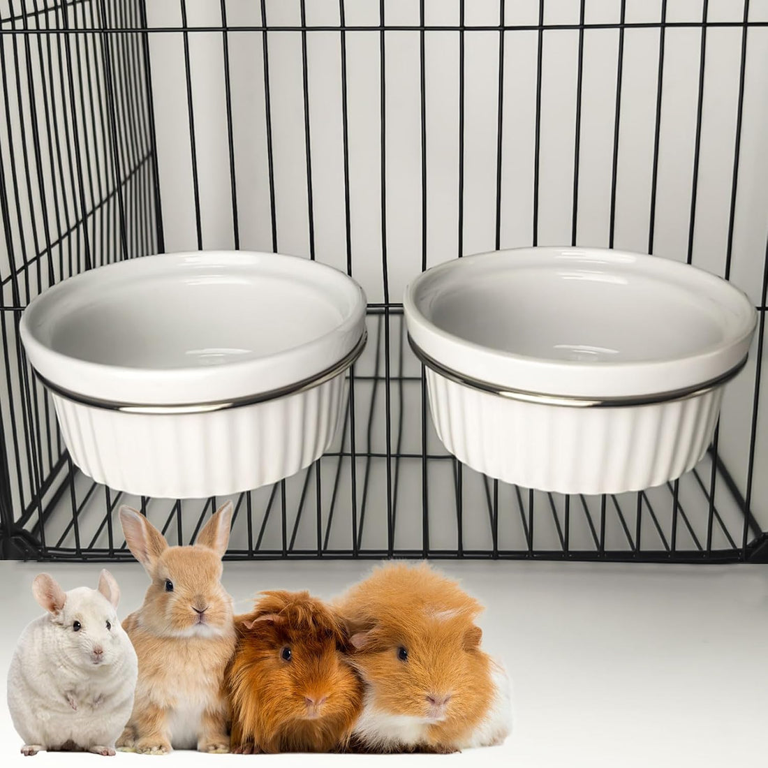 Rabbit Hanging Ceramic Bowl, Removable Cage Feeder Pet Food Water Bowl