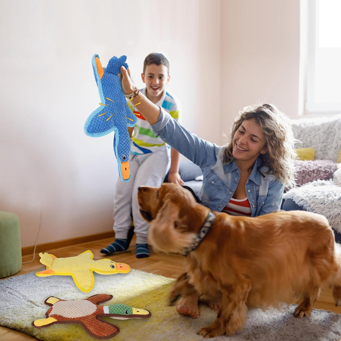 Dog Toys 3-Pack Cute Duck Shapes Puppy Toys No-Stuffing Squeaky