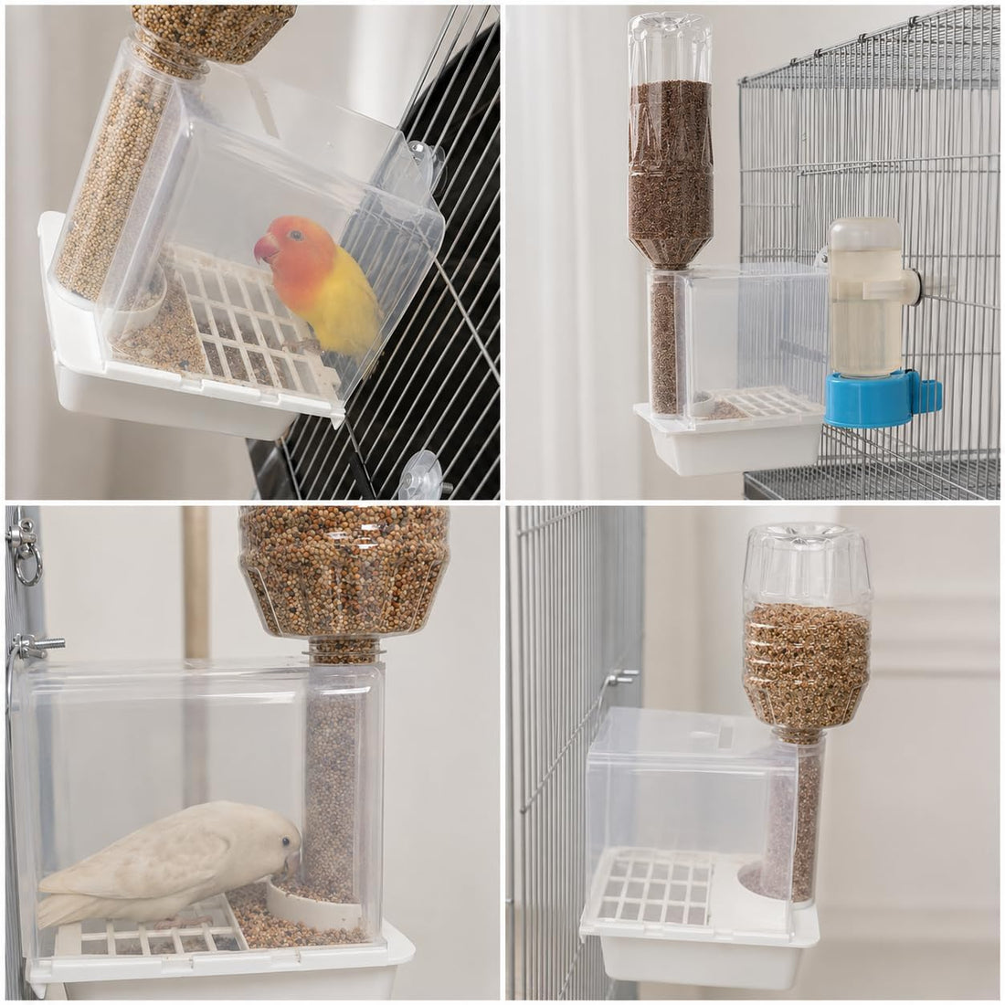 500mL No Mess Automatic Bird Feeder for Cage, Seed Catcher Tray