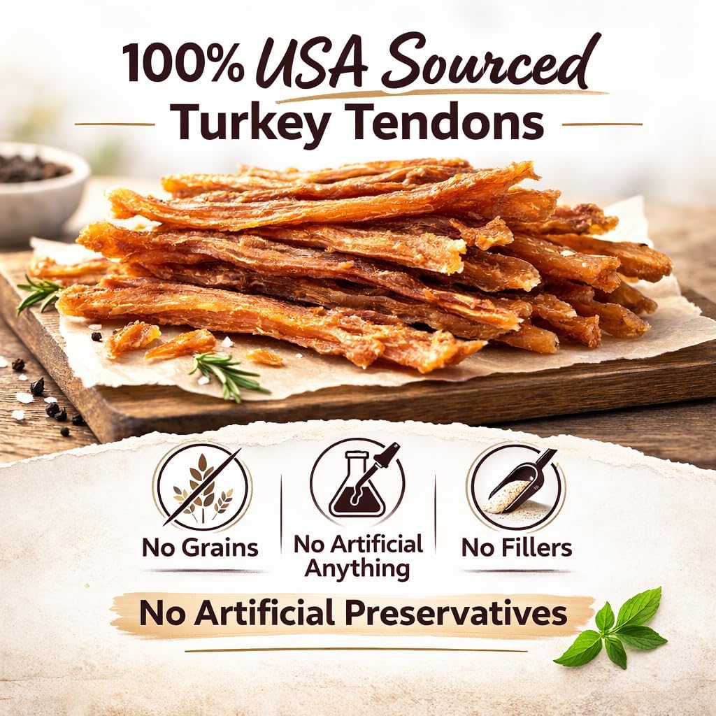 Hubert Turkey Tendons for Dogs, Rawhide Free Natural Chew, 4 oz