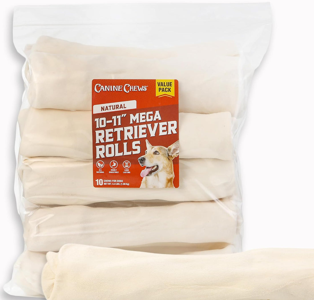 Canine Chews 10-11" MEGA Retriever Rolls Natural Rawhide for Big Dogs