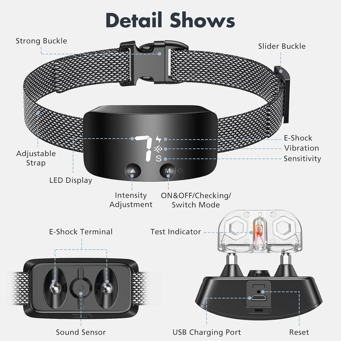 NBJU Bark Collar for Dogs,Rechargeable Anti Barking Training Collar