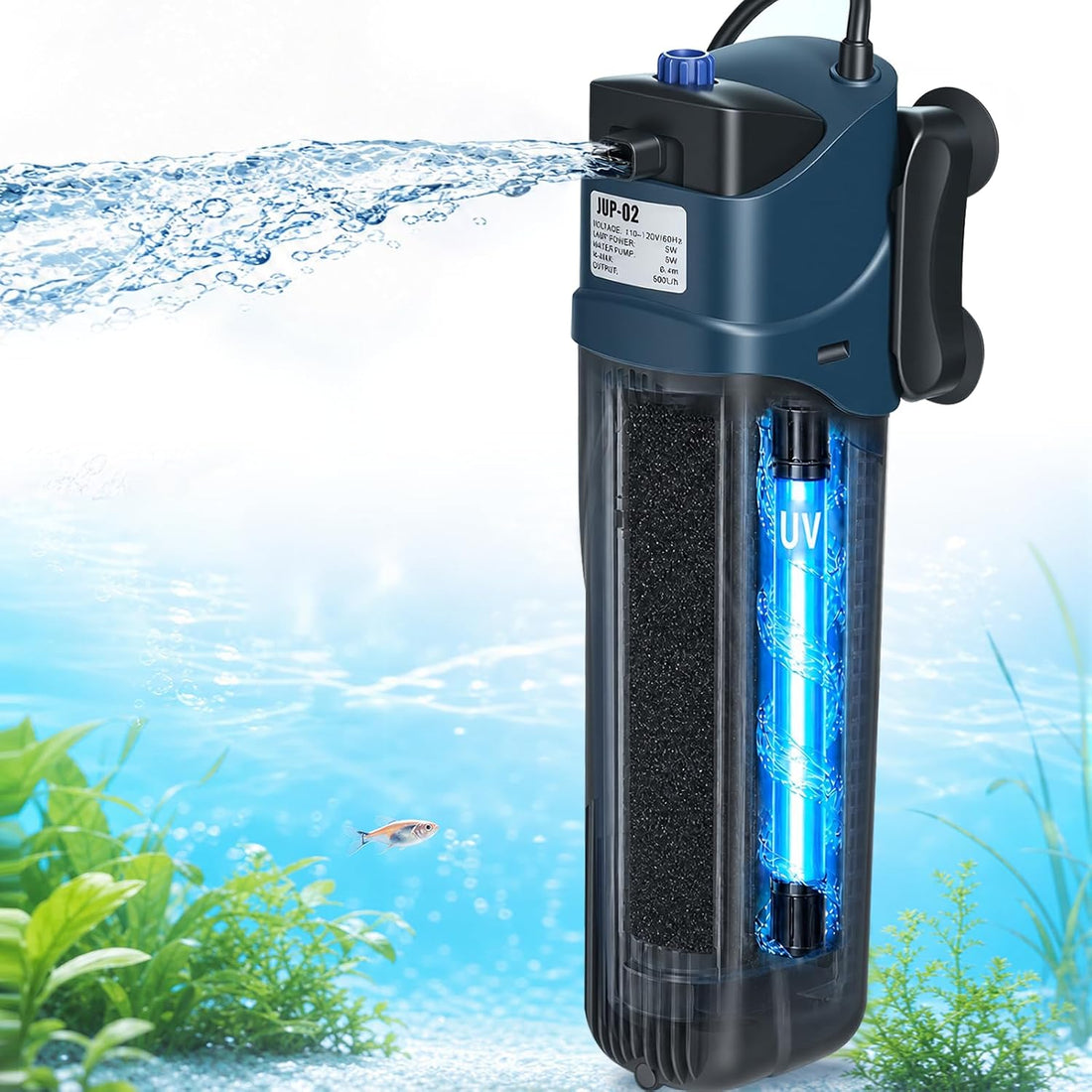 COOSPIDER Aquarium Filter with 7W U-V Light 300GPH for 75-200 Gallon
