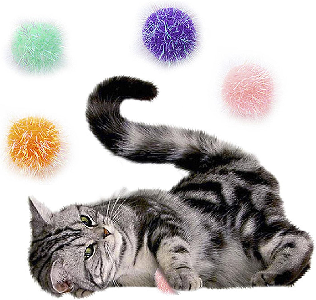 Cat Pom Pom Sparkle Fuzzy Balls 2 Inches Interactive Cat Toy Assorted