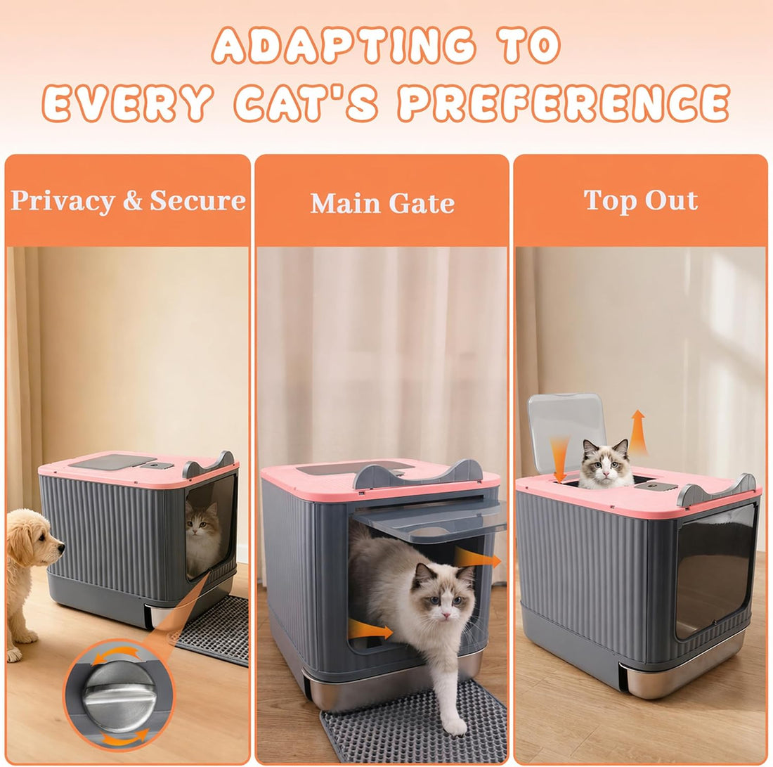 Stainless Steel Cat Litter Box Enclosed, Small, Dual Entry