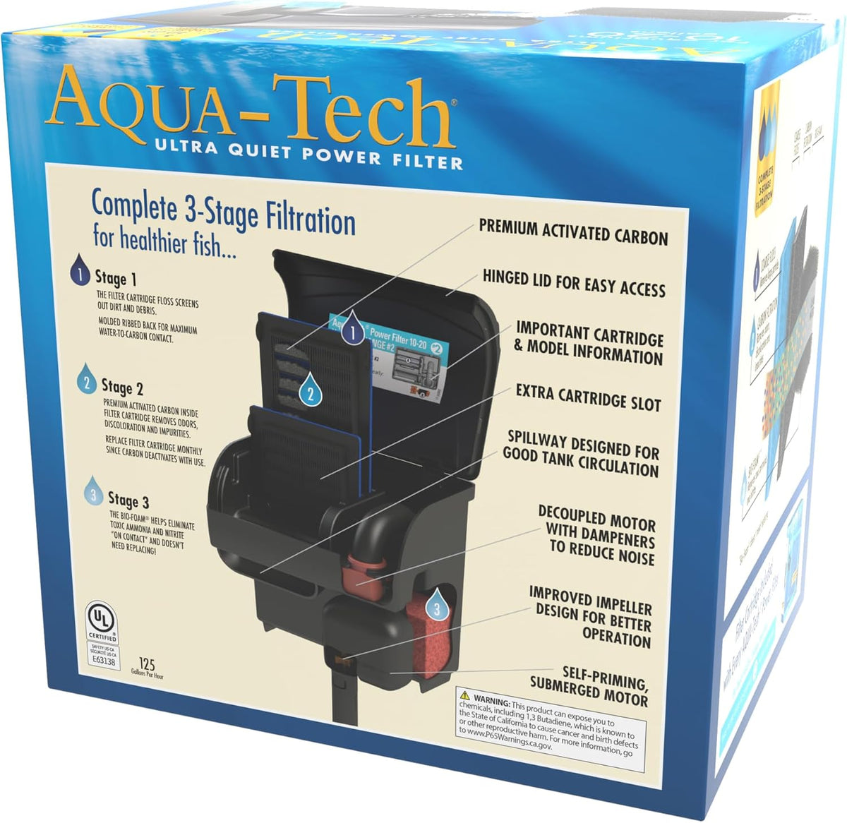 Aqua-Tech Ultra Quiet Power Filter For Aquariums, 10-20 Gallon