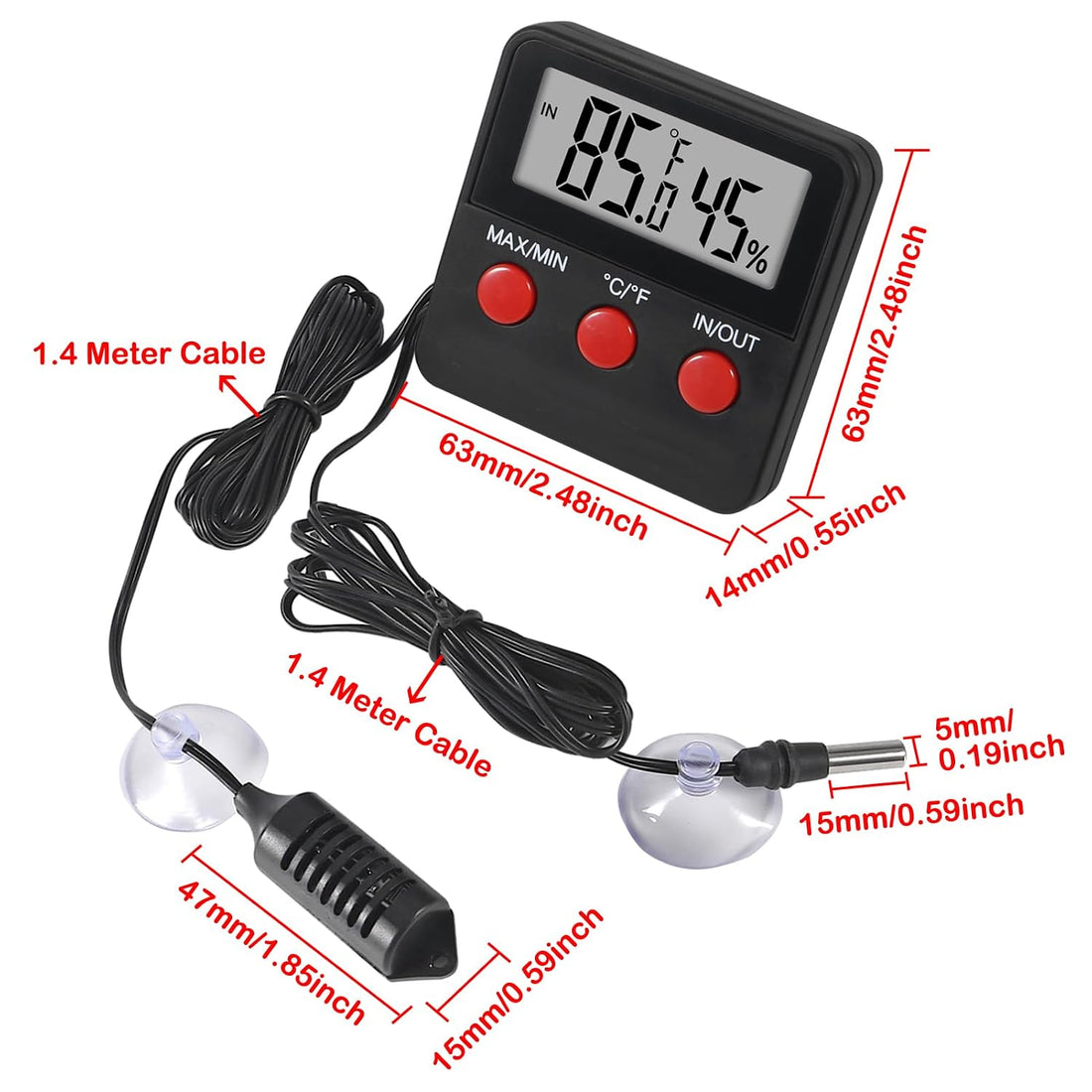 3PCS Digital Reptile Thermometer and Humidity Gauge Remote Probes