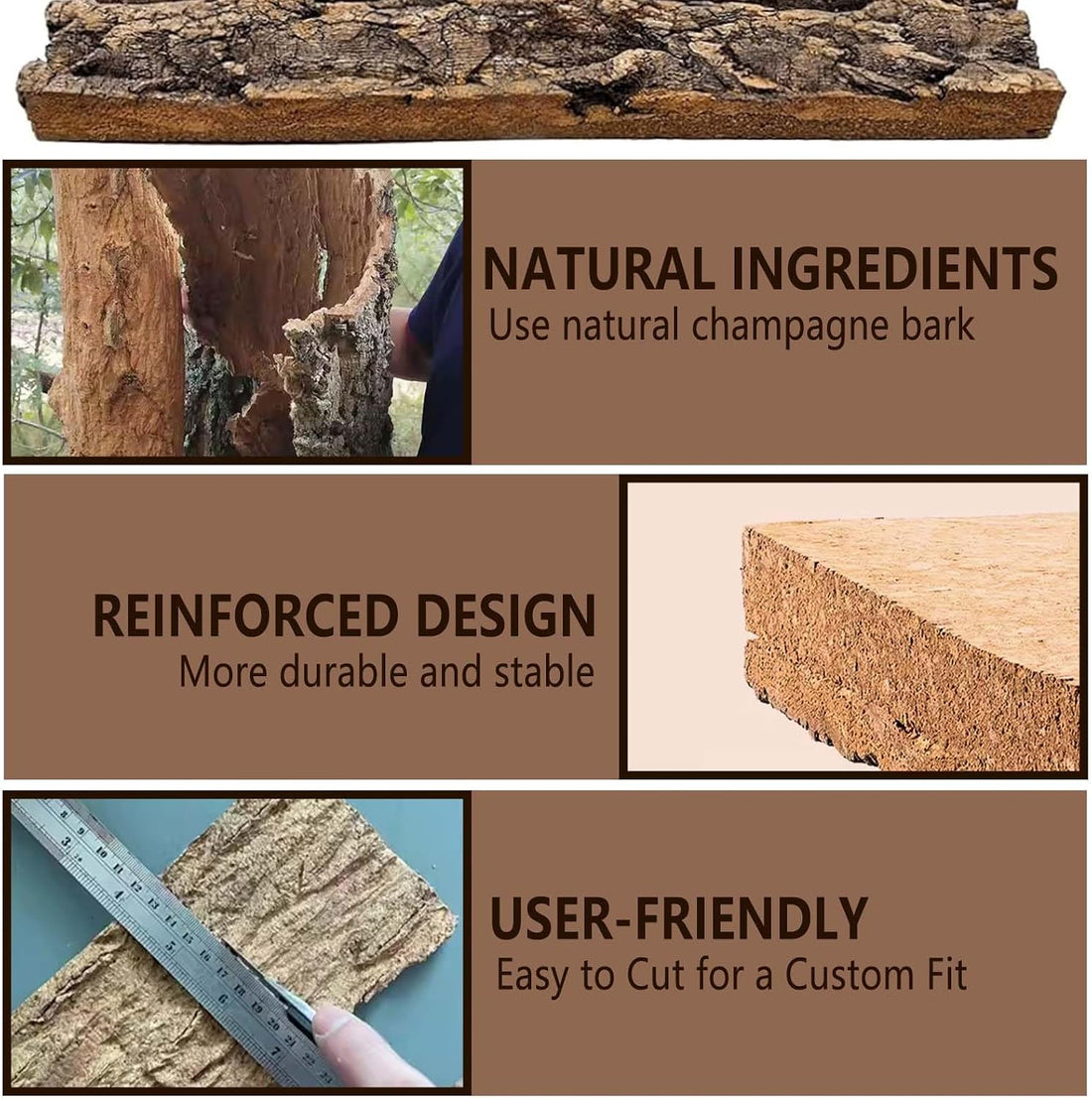 2PCS 11.8"x7.8" Natural Thickened Reptile Cork Bark Terrarium
