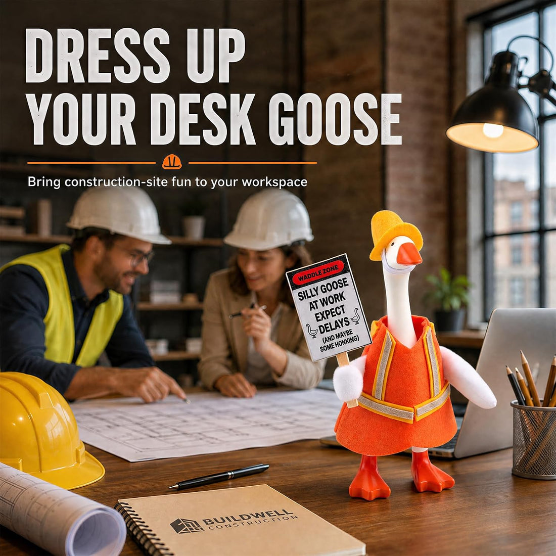 7 Inch Desk Goose Outfits, Construction Worker Costume with Hat