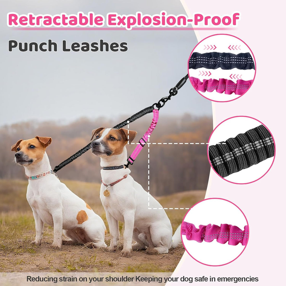 LEOSASA Double Dog Leash - 360°Swivel Tangle Free Splitter Attachment