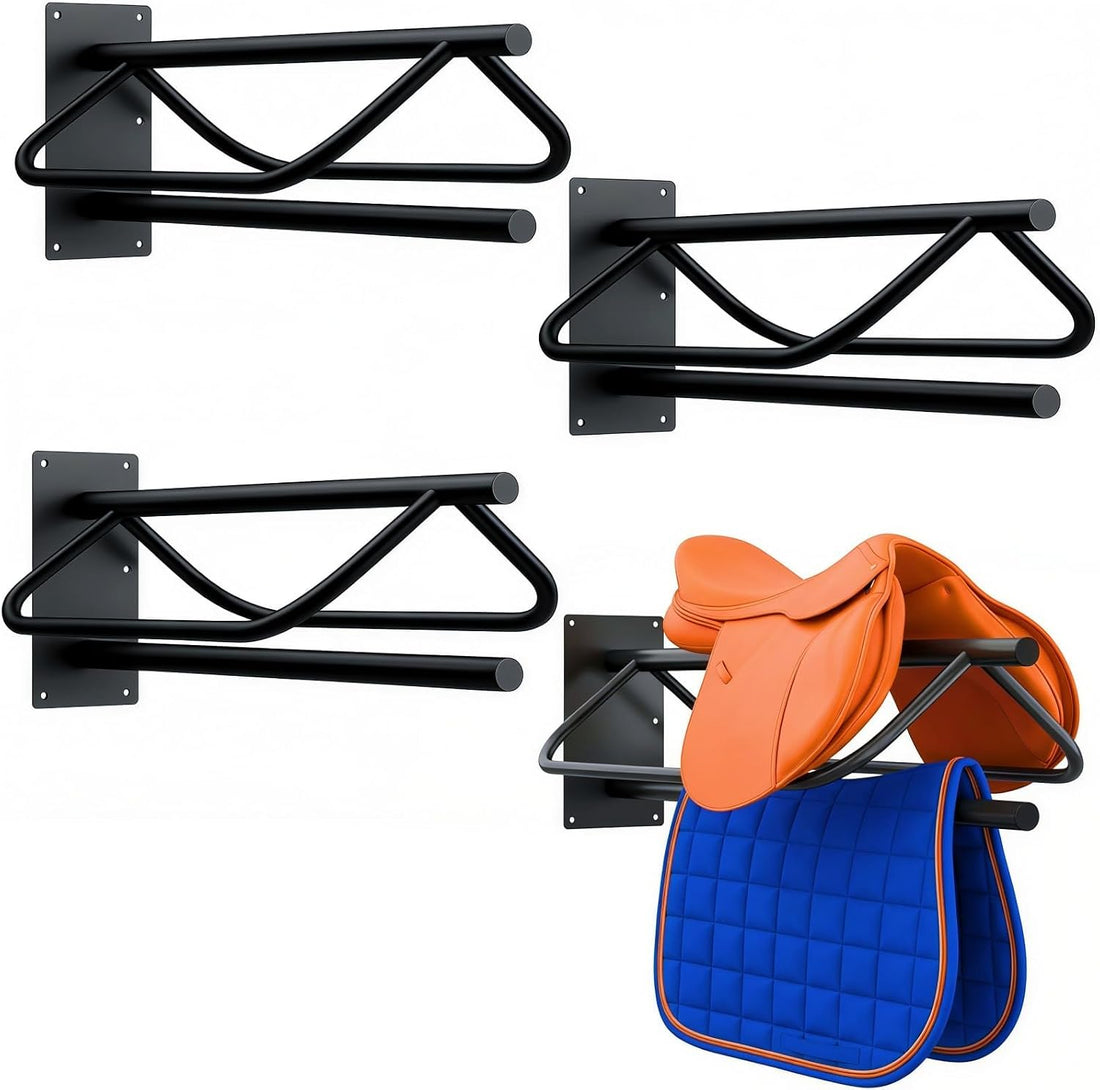 4 Pack Wall Mounted Saddle Racks with Pad Bar,Heavy Duty Black Saddle