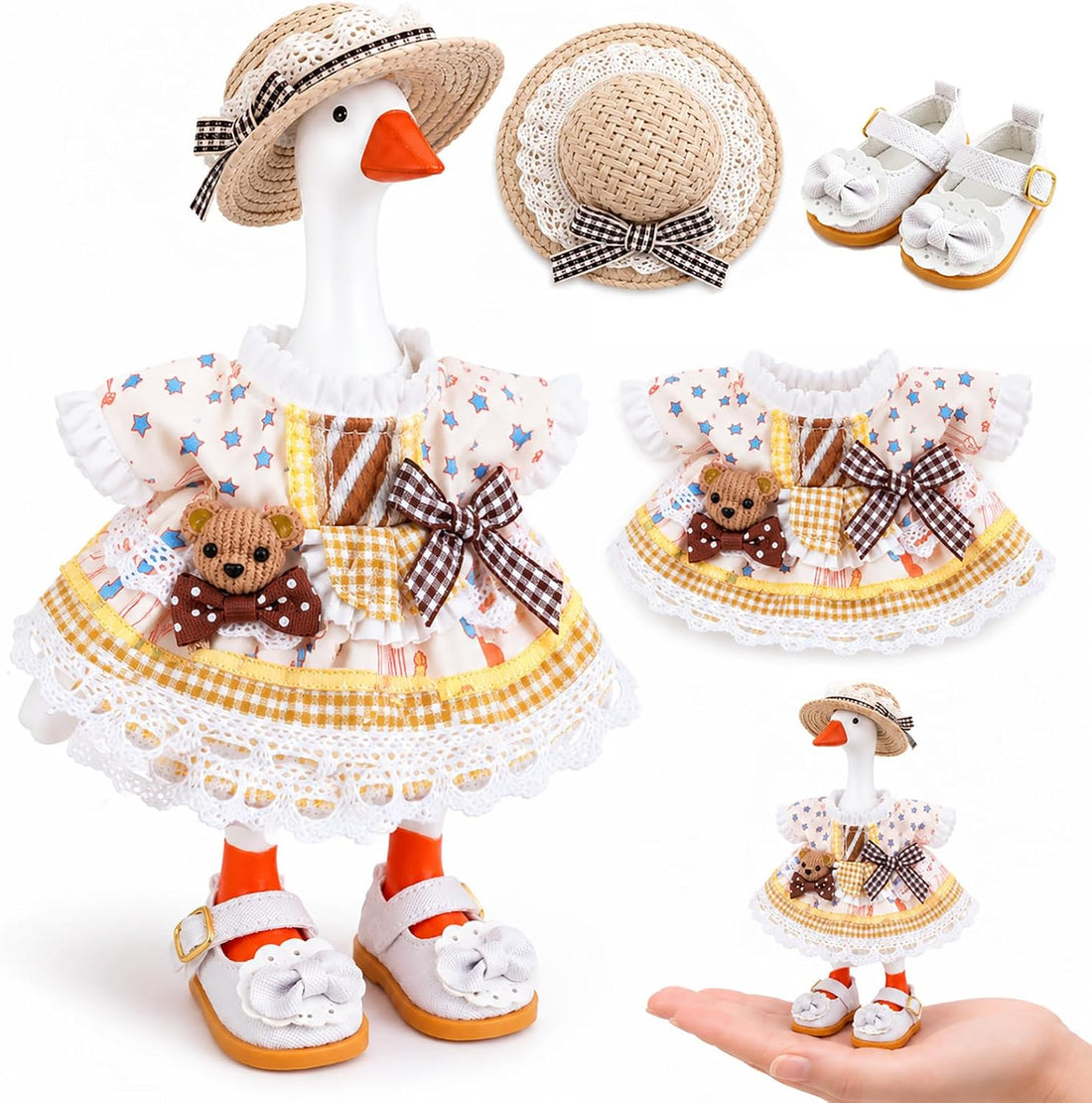 7inch Desk Goose Outfits, Mini Desktop Goose Clothes with Straw Hat