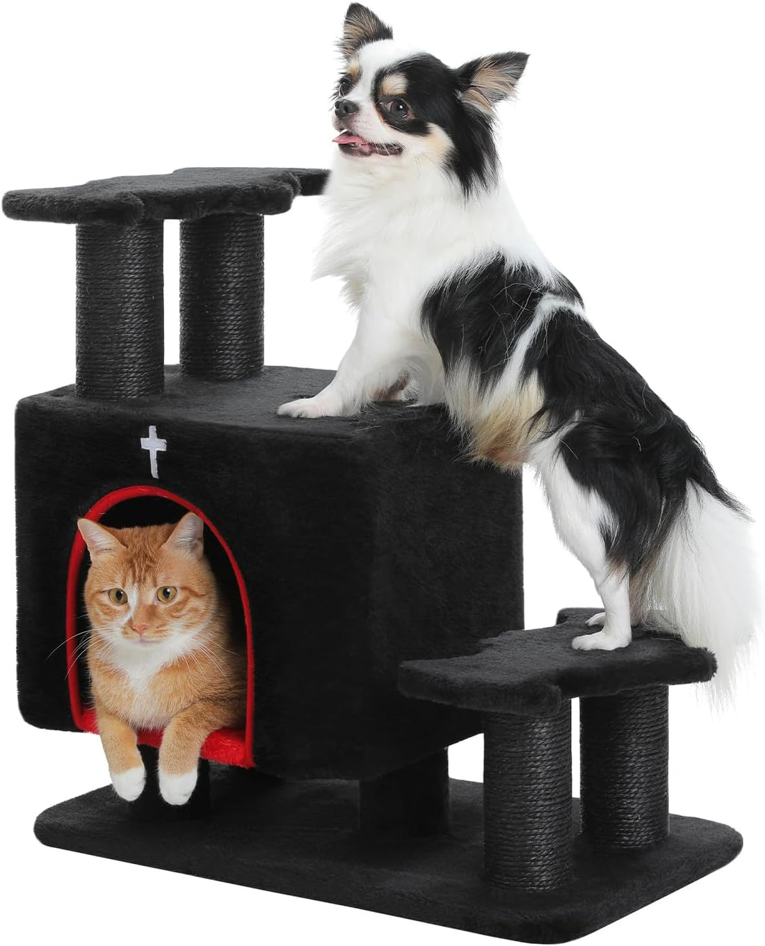 3-in-1 Cat Stairs with Scratching Post & Condo, Pet Steps