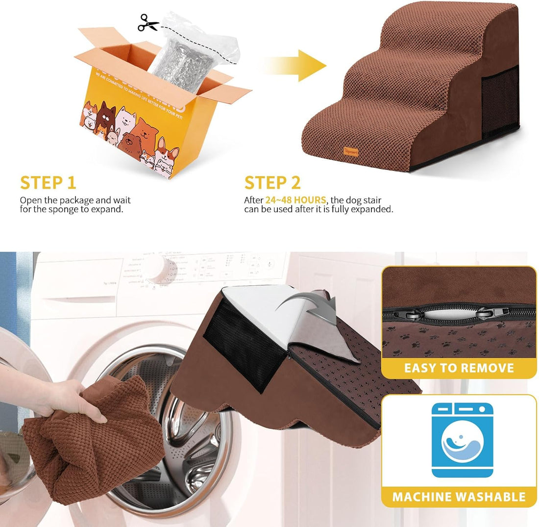 Dog Stairs for Small Dogs, 3-Step Non-Slip Foam Pet Steps for Couch