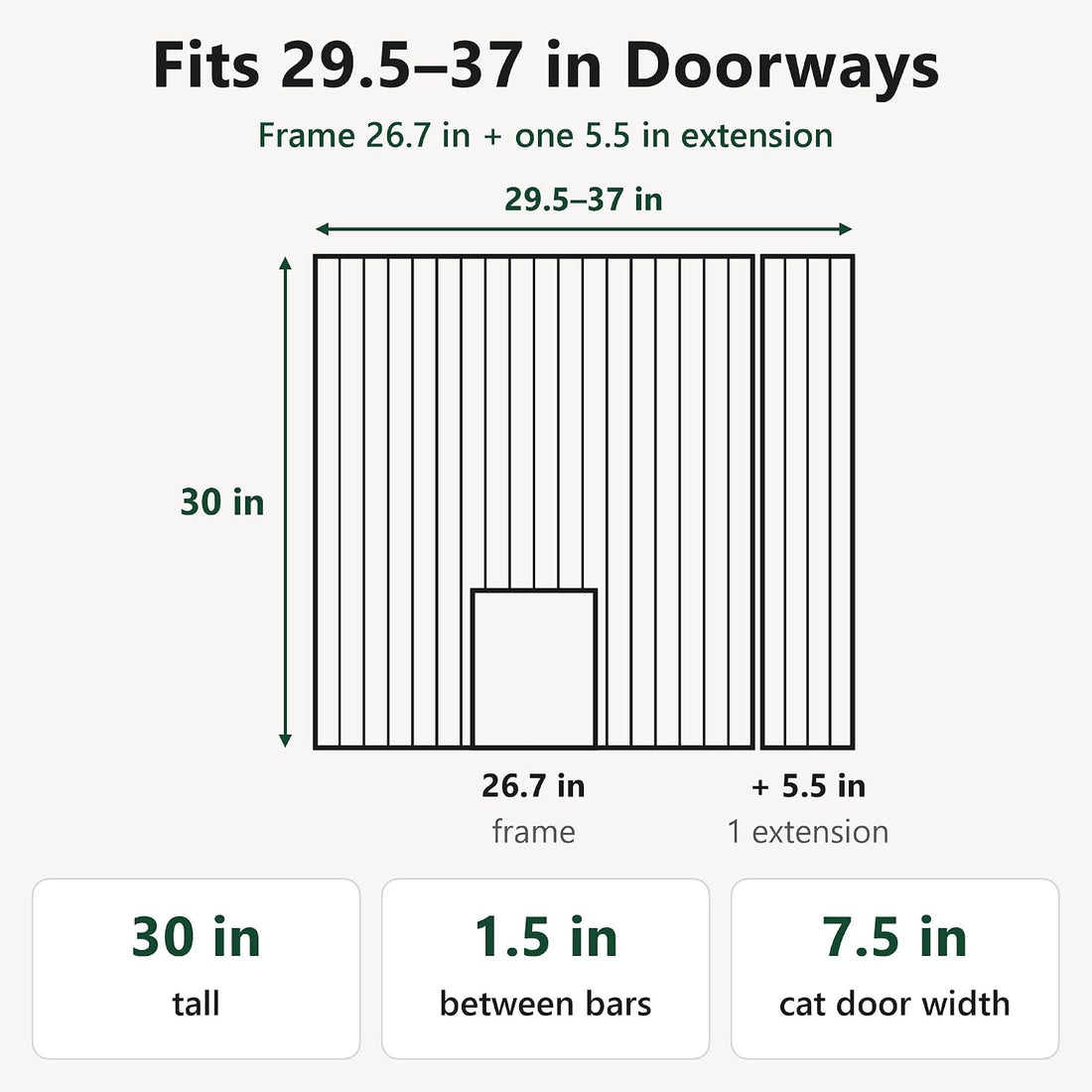 Dog Gate with Adjustable Cat Door, 29.5-37 in Wide