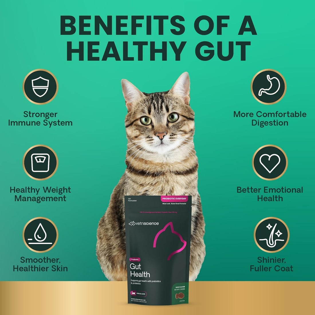 VetriScience Gut Health for Cats, Duck, 60 Count