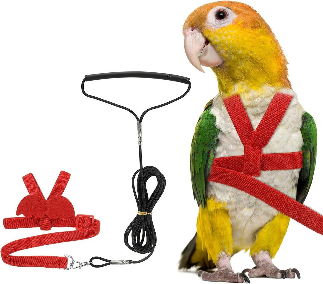 Adjustable Bird Harness Leash, Anti-Bite, S, Red