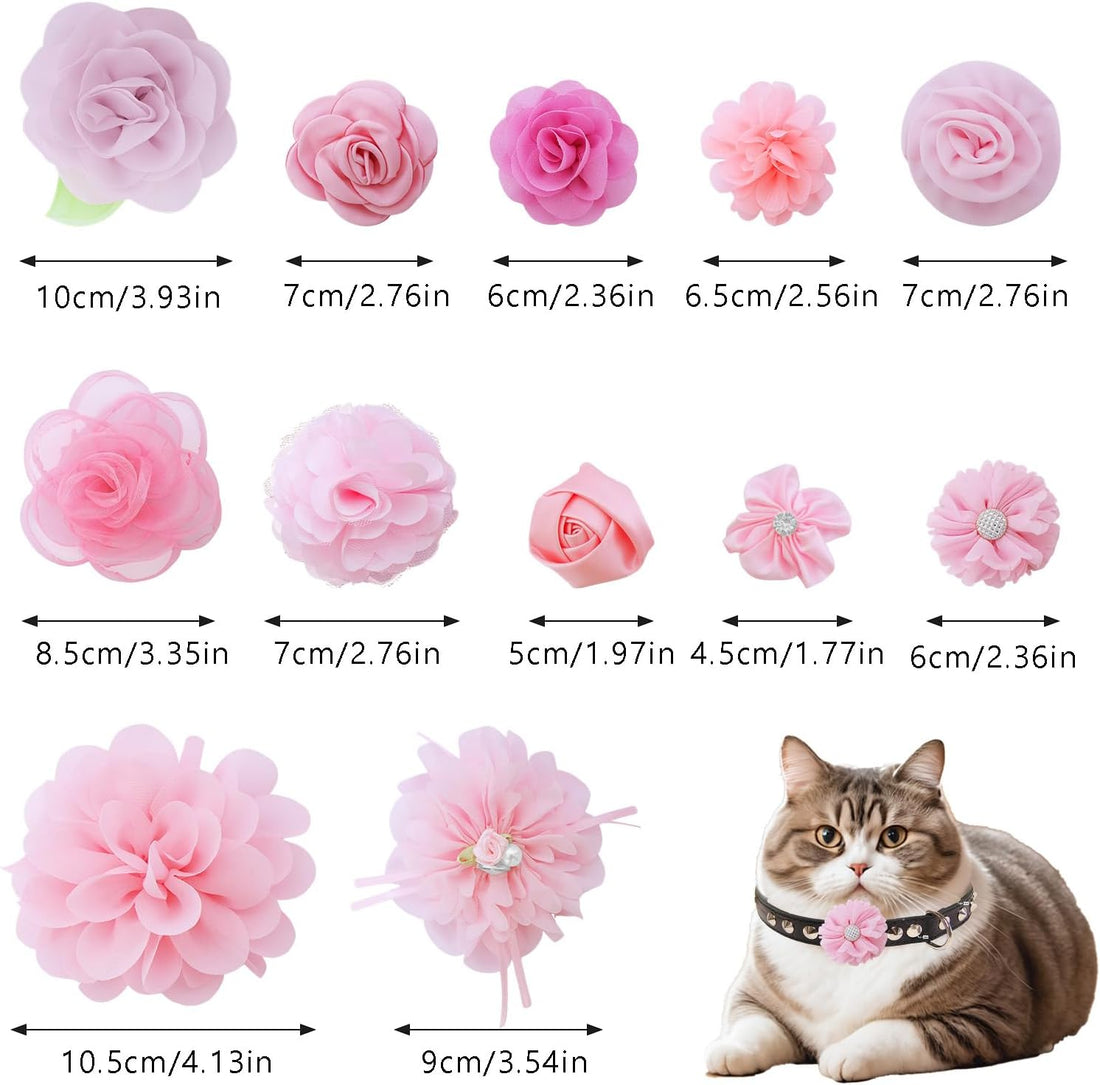 12 Pcs Pink Dog Collar Flowers Cat Collar Flower Attachment