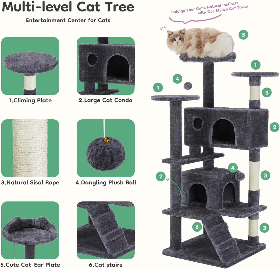 DUMOS 54 Inch Cat Tree Tower with Scratching Posts, Multi-Level