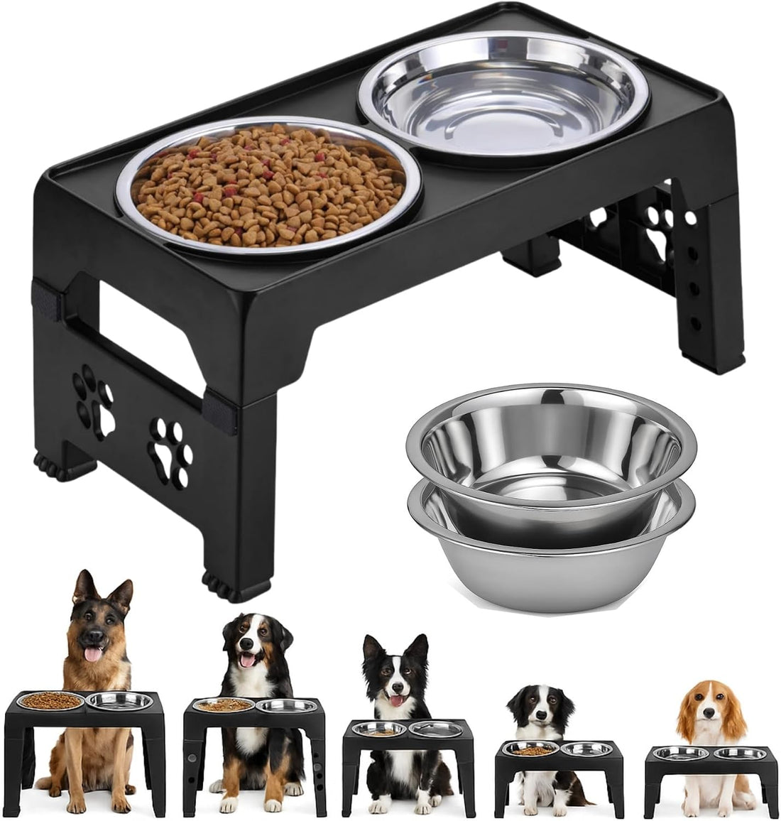 LALOBLUE Collapsible Dog Bowls Raised Elevated Adjust Stand