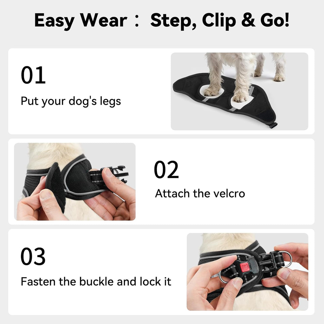 Joytale Step-in Dog Harness, Soft Breathable Mesh, Black M