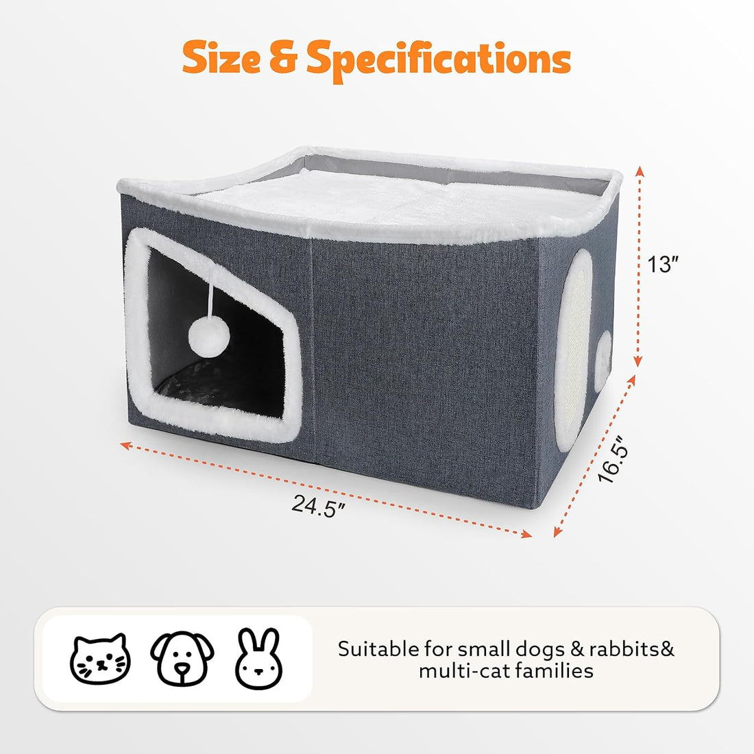 Tovve Heated Cat House for Indoor, Large Cat Bed with Heating Pad