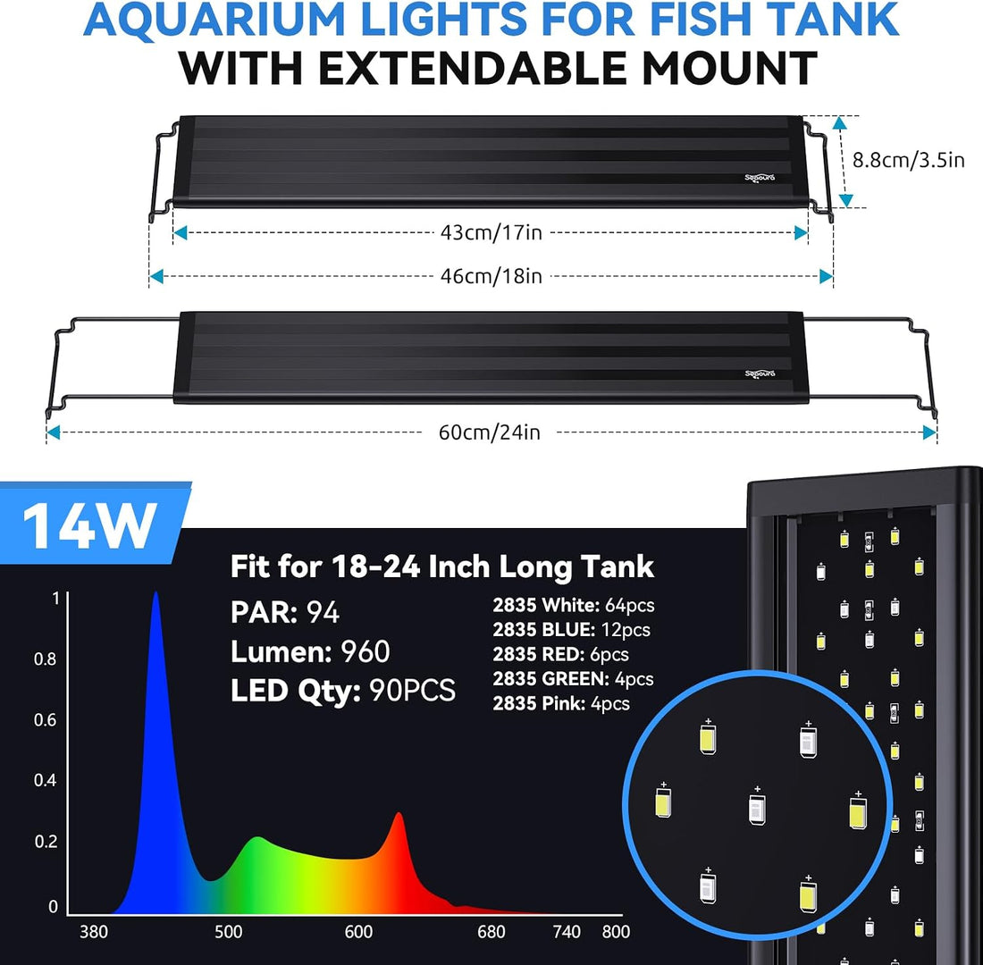 SEAOURA LED Aquarium Light for Plants, 18-24 Inch