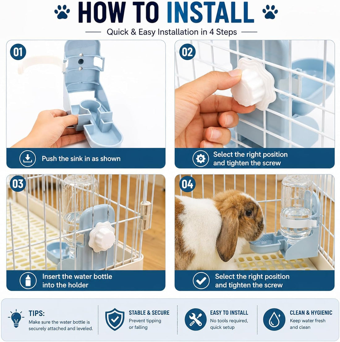Rypet Rabbit Water Bottle No-Drip, Bunny Guinea Pig Water Dispenser