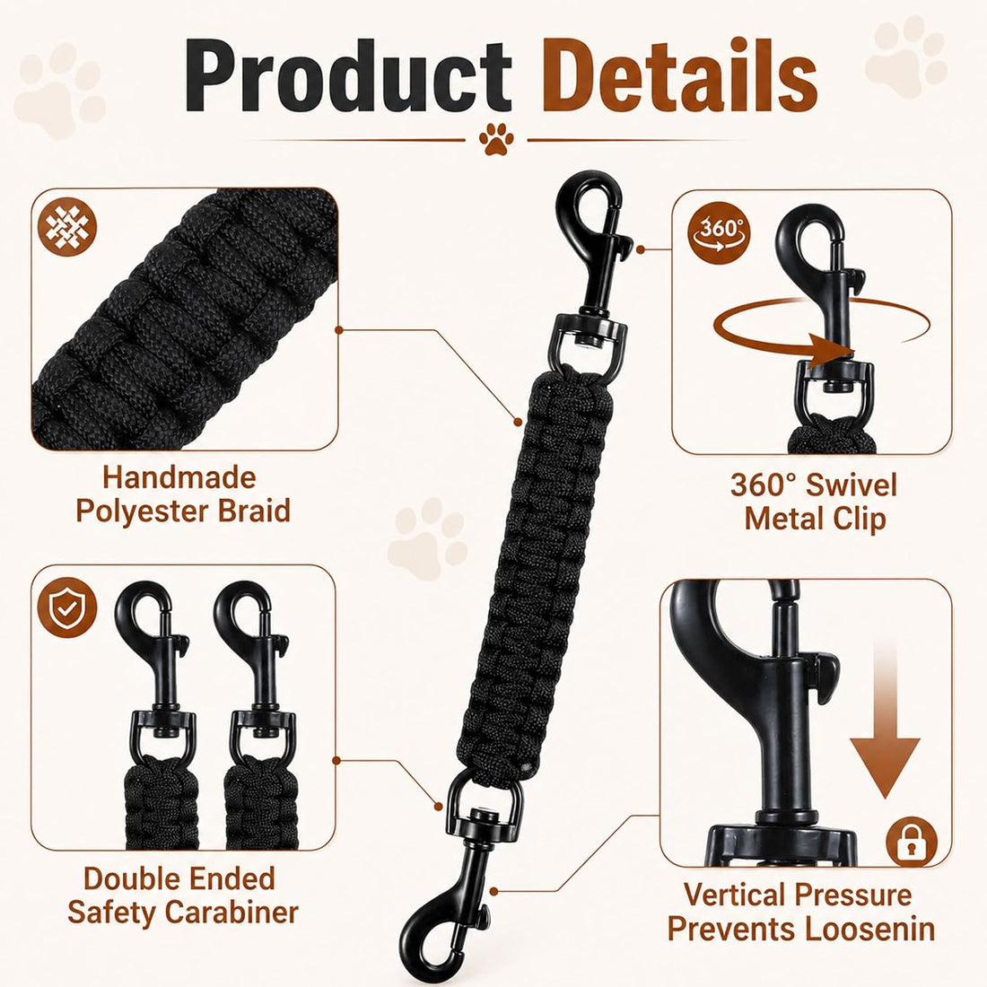 Amabro Handmade Dog Collar Safety Clip Heavy Duty Double Ended 8.66"
